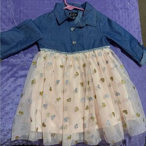 Lilt Denim and Pink Tulle Dress with Silver Accents